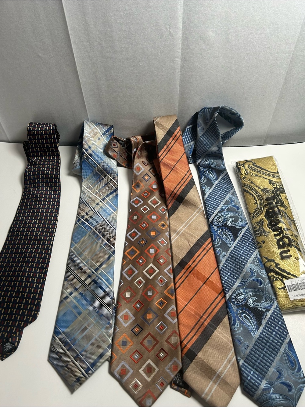 Assorted Men's Necktie Pack - Blue, Black, Tan, Orange, Brown 6ct. - Picture 8 of 13